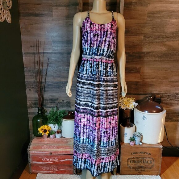 cato Watercolor Maxi Dress M Slinky Knit Stretch Waist Colorful Boho - Picture 1 of 12